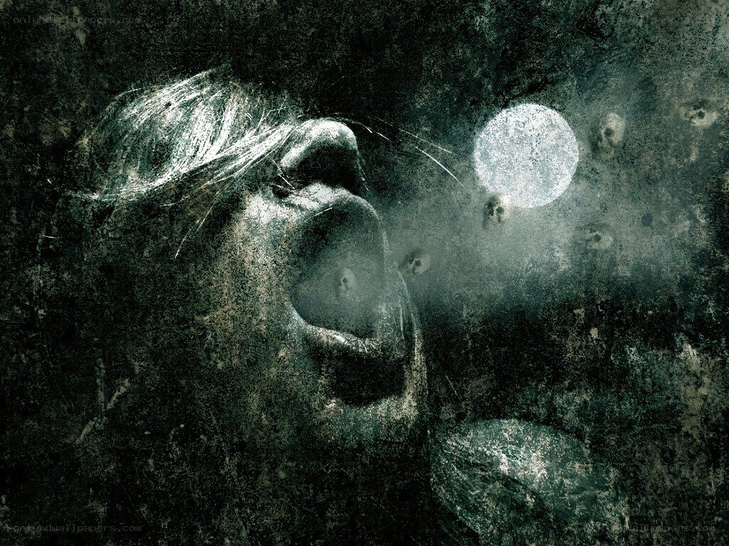 screaming face under moonlight