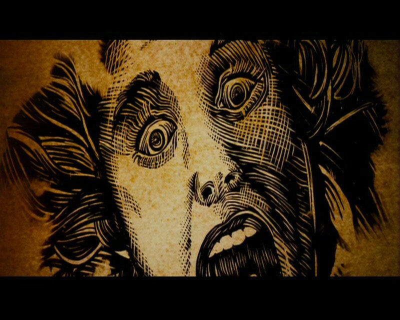 screaming face woodcut