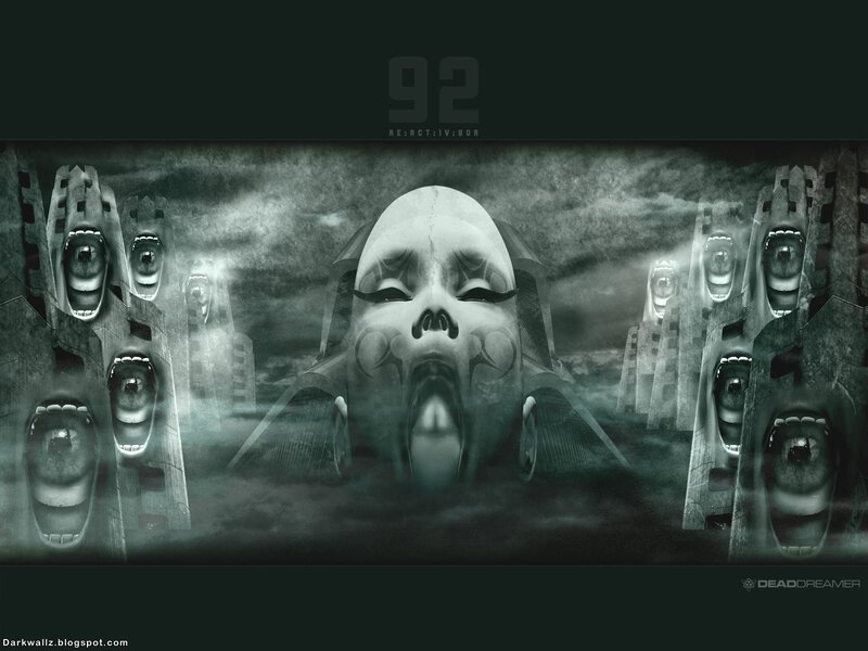 screaming faces in a dark landscape