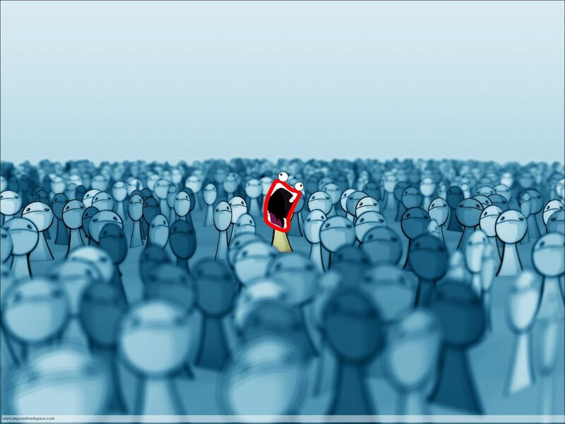 screaming figure in crowd