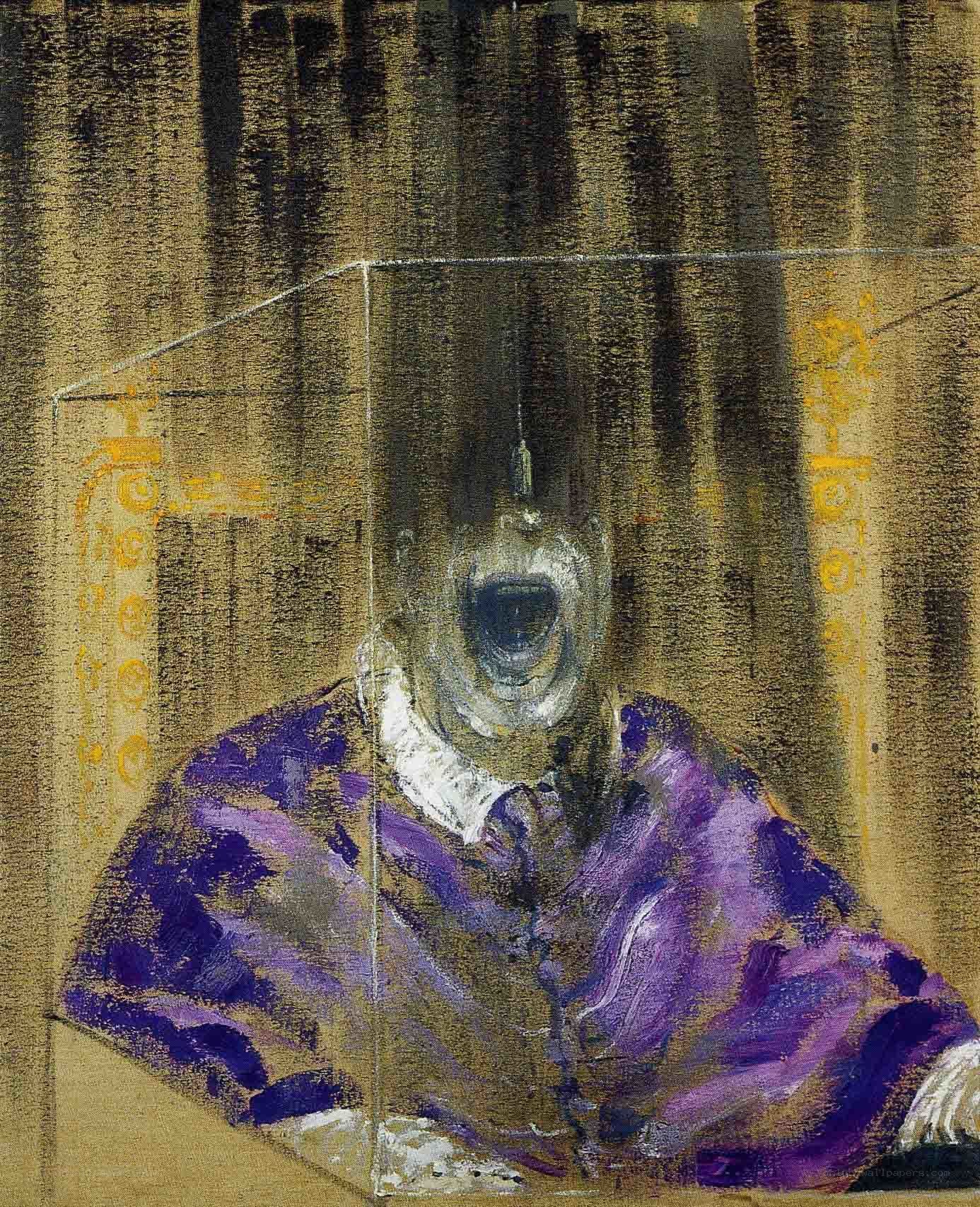 Screaming figure in purple robe