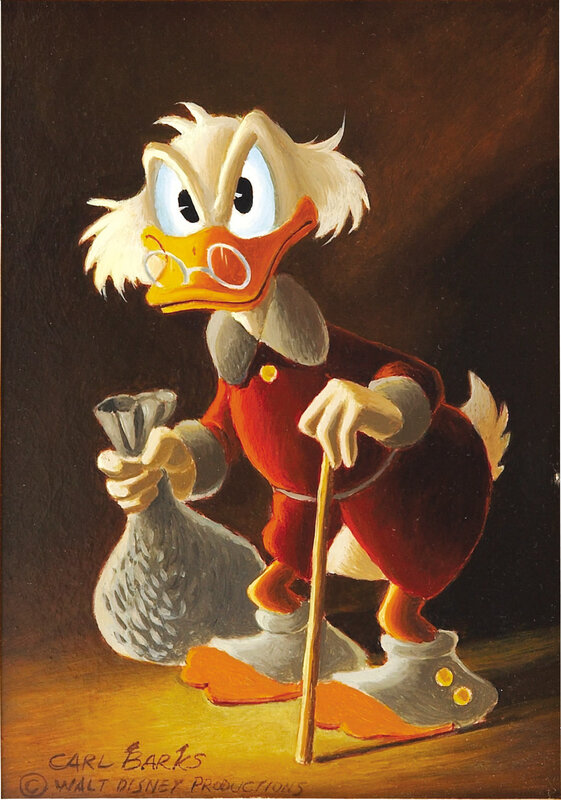 Scrooge McDuck holding money bag