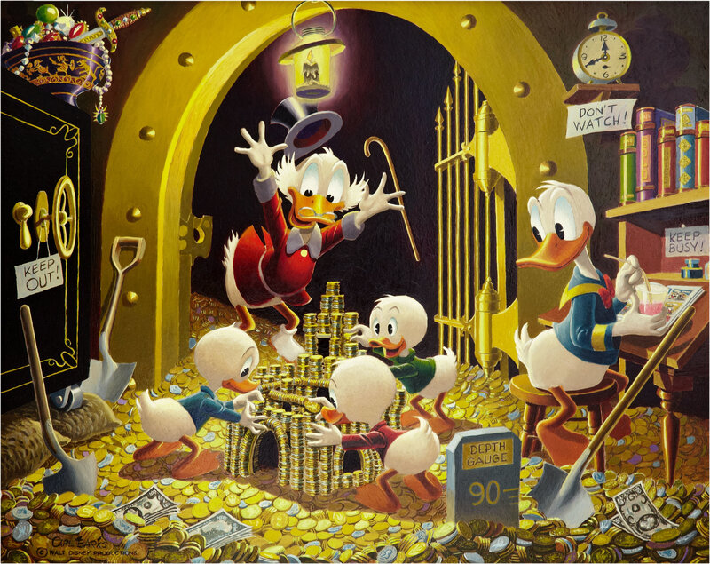 Scrooge McDuck in his money bin
