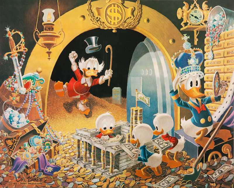 Scrooge McDuck in his money bin