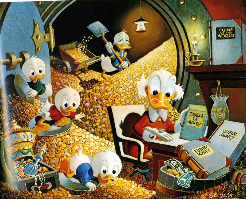 Scrooge McDuck in his money bin
