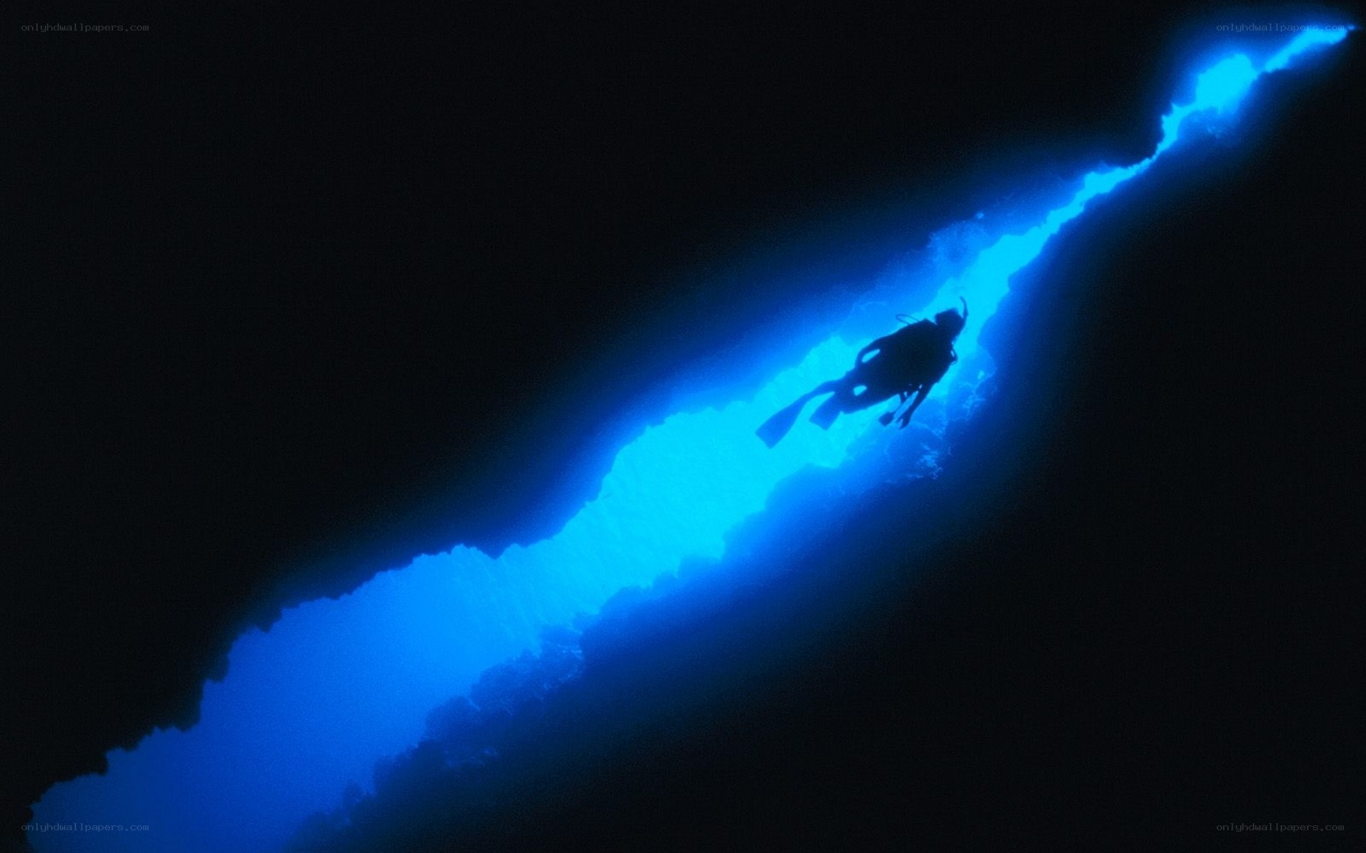 scuba diver in blue light