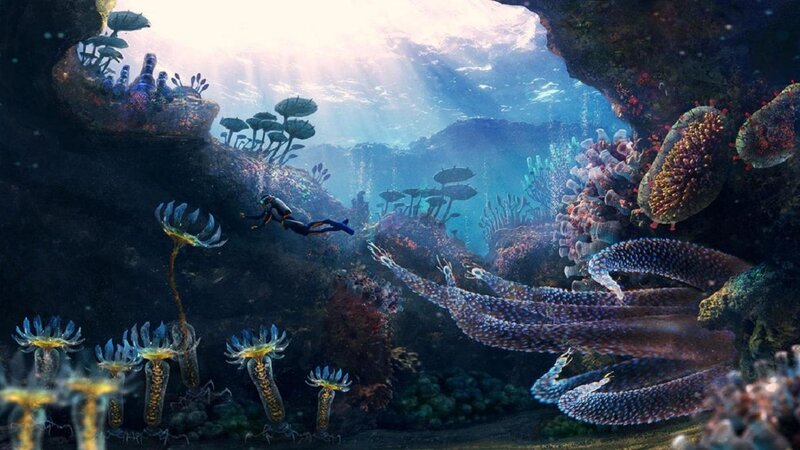 Scuba Diver in Cave — Blue, Serene
