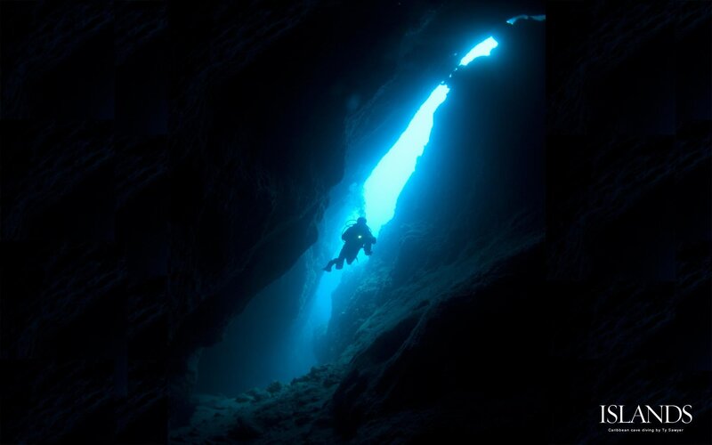 Scuba Diver in Cave — Blue