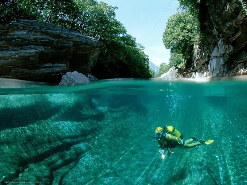 Scuba Diver in River — Green