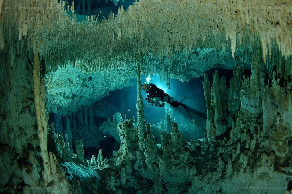 Scuba diver in underwater cave