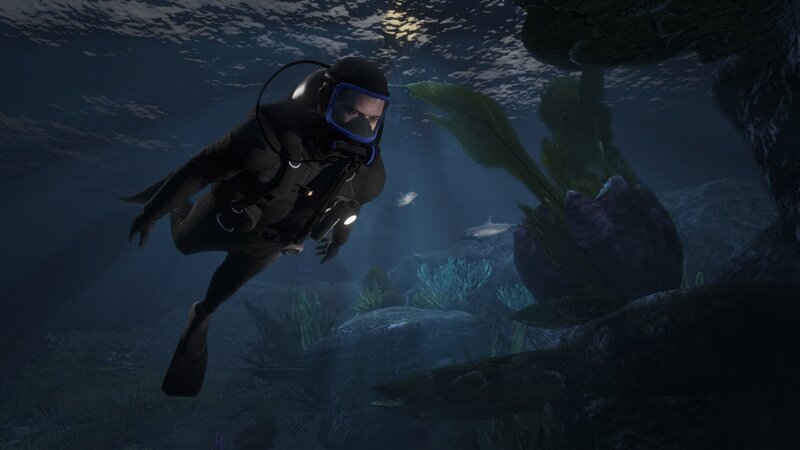 Scuba Diver Underwater — Blue, Dark, Mysterious