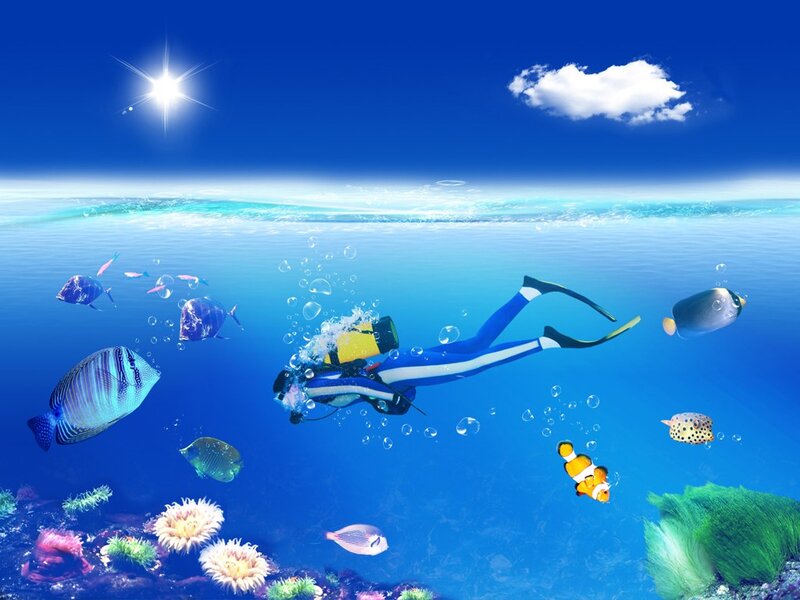 Scuba Diver Underwater — Blue, Serene, Afternoon