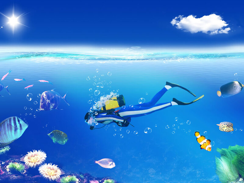 Scuba Diver Underwater — Blue, Serene