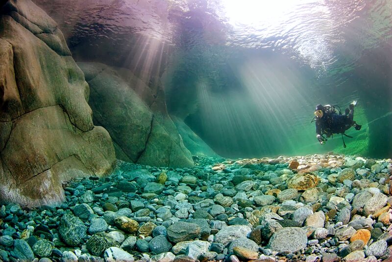 Scuba Diver Underwater — Green, Serene