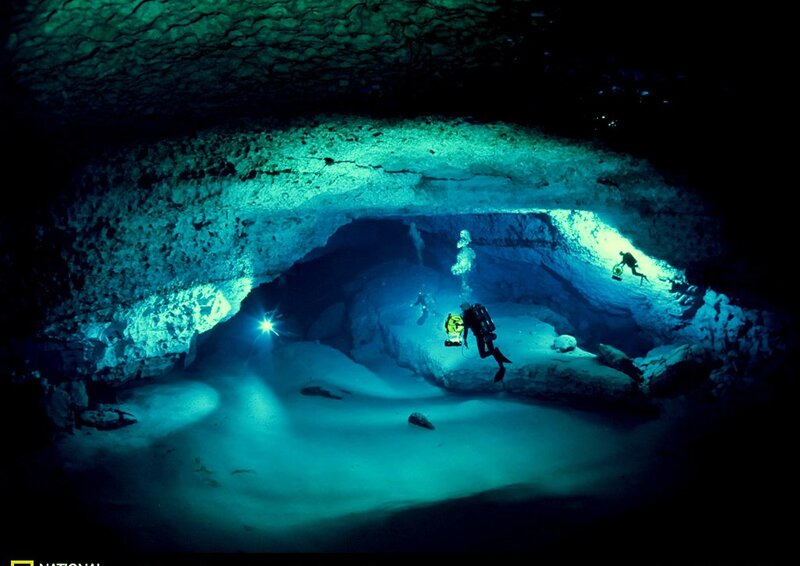 Scuba Divers in Cave — Blue