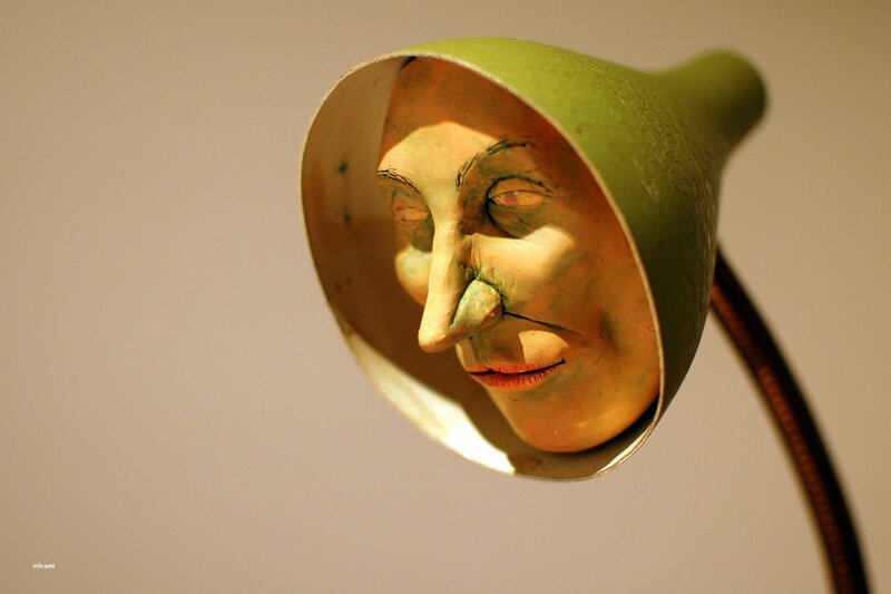 Sculpted Face in Lampshade