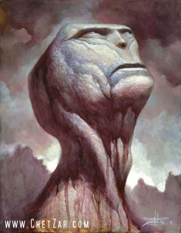 Sculpted face in stormy sky
