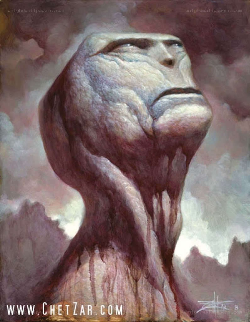 Sculpted face in stormy sky