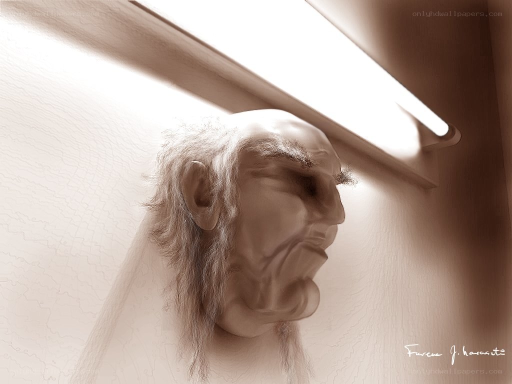 Sculpted head in sepia light