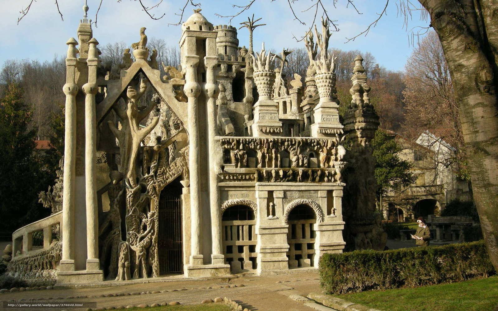 Sculpted stone gateway in a park