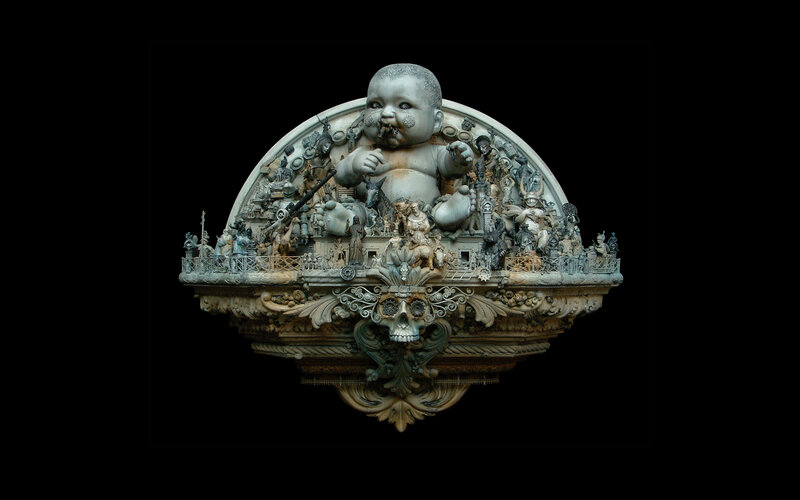 Sculptural artwork with baby figure