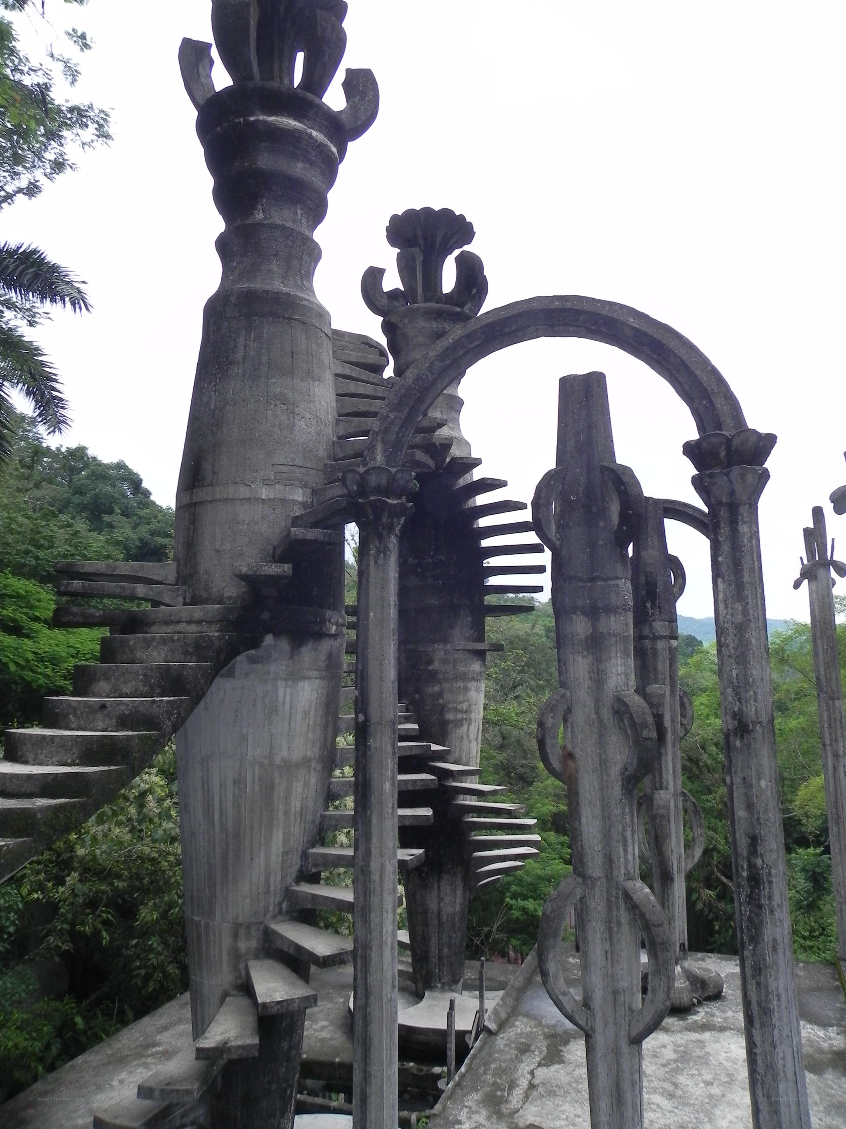 Sculptural staircase in a garden