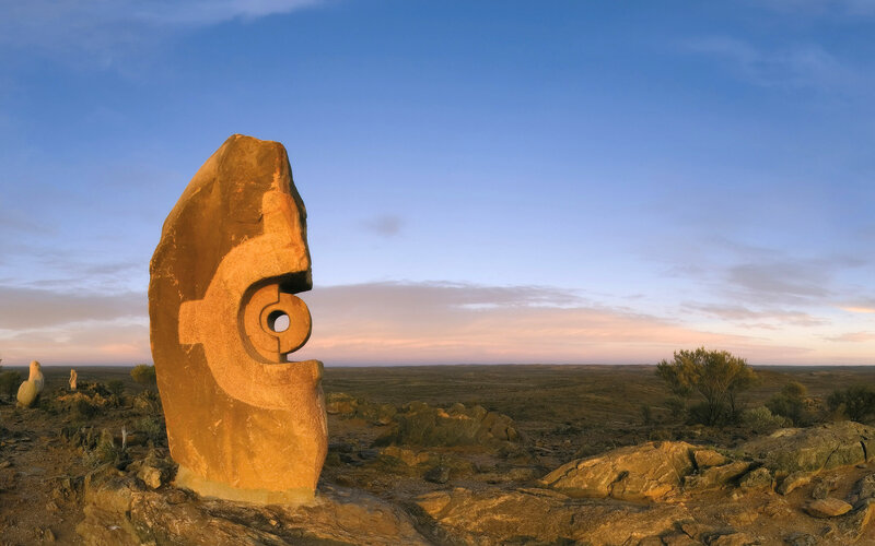 Sculpture in desert landscape