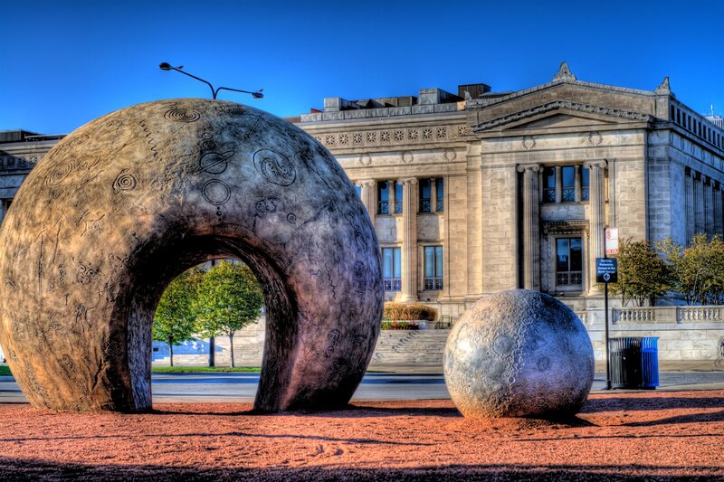 Sculpture in front of museum