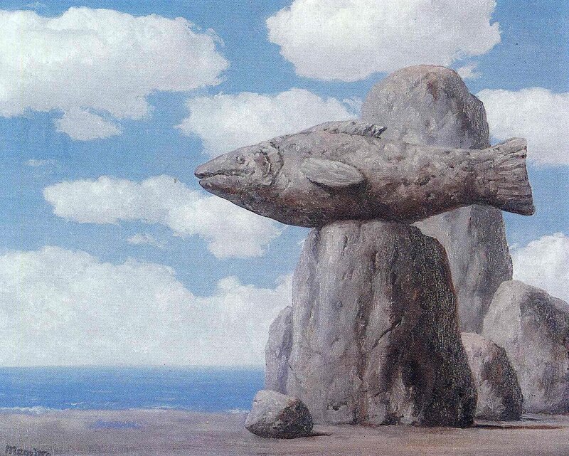 Sculpture of a fish on rocks