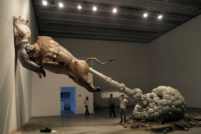 Sculpture of man fighting bull