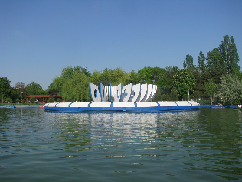 Sculpture on a lake in a park