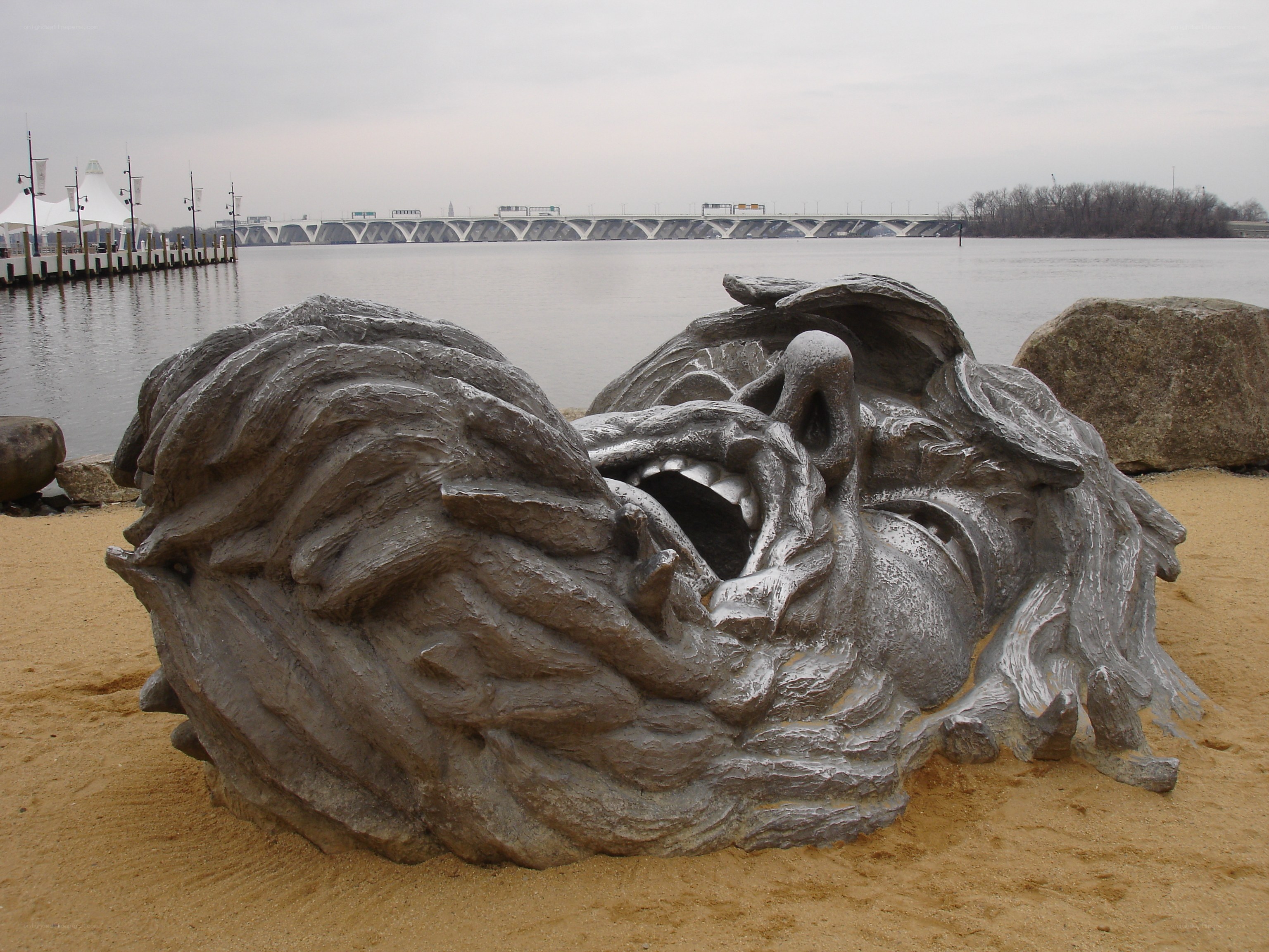 Sculpture on a riverbank