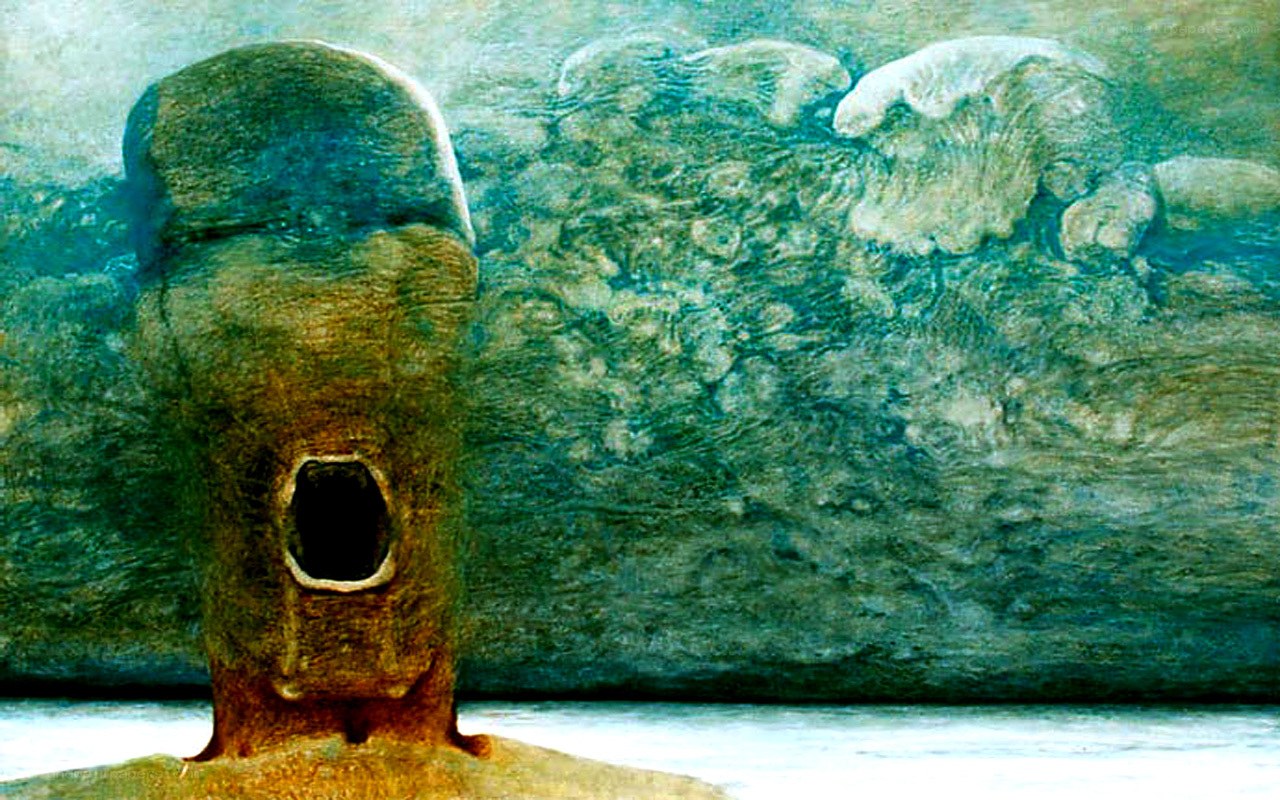 Sculpture with open mouth