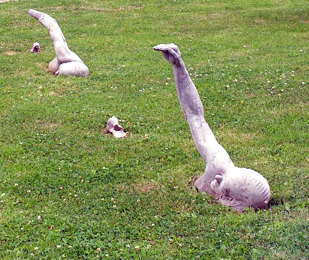 Sculptures in a grassy field