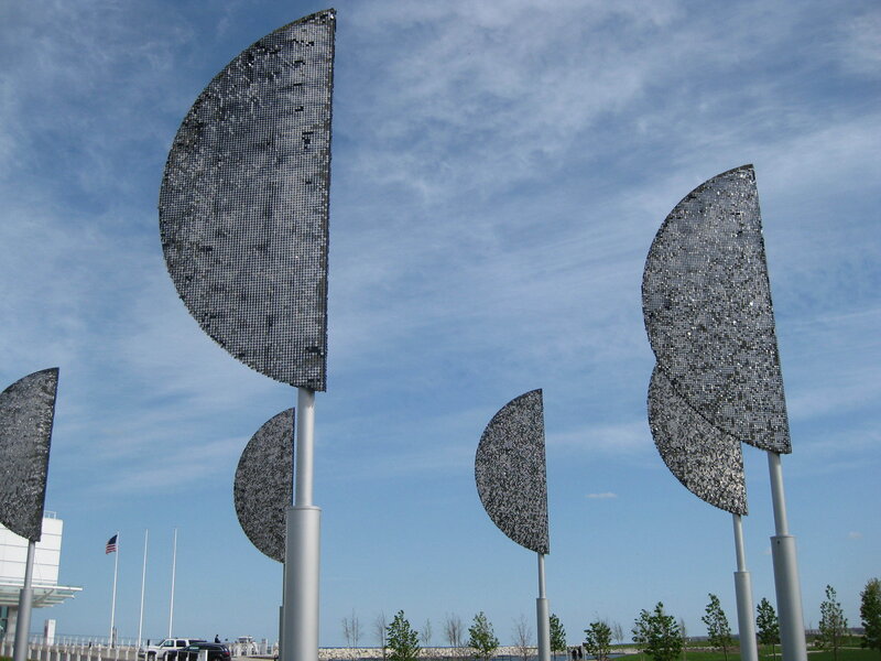 sculptures with reflective panels