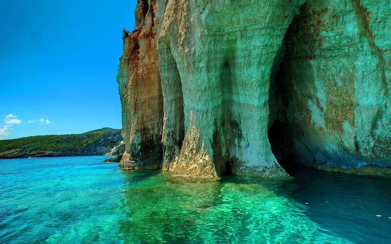 Sea Cave with Turquoise Water — Blue