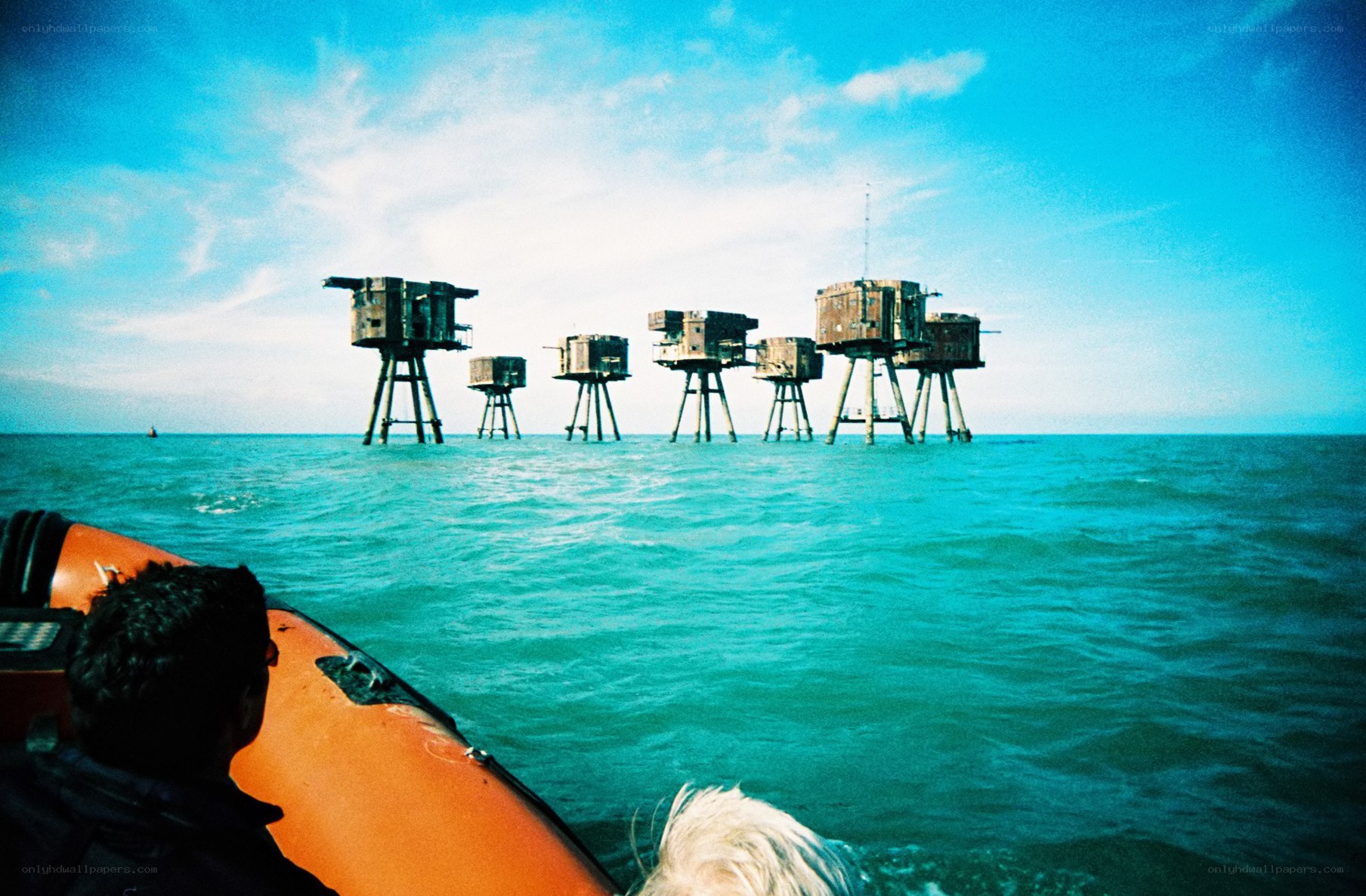 Sea fort structures from a boat