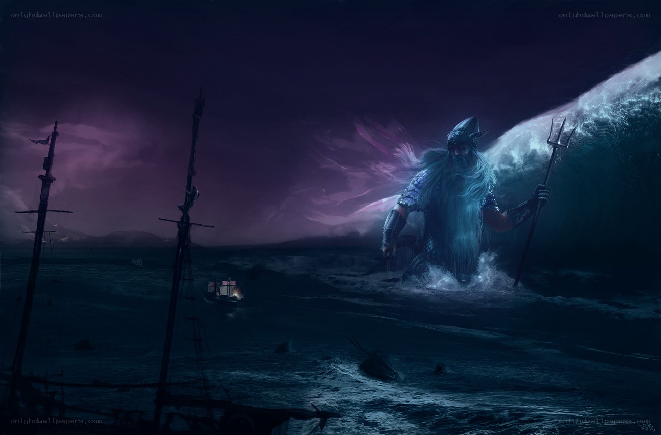 Sea god emerges from storm