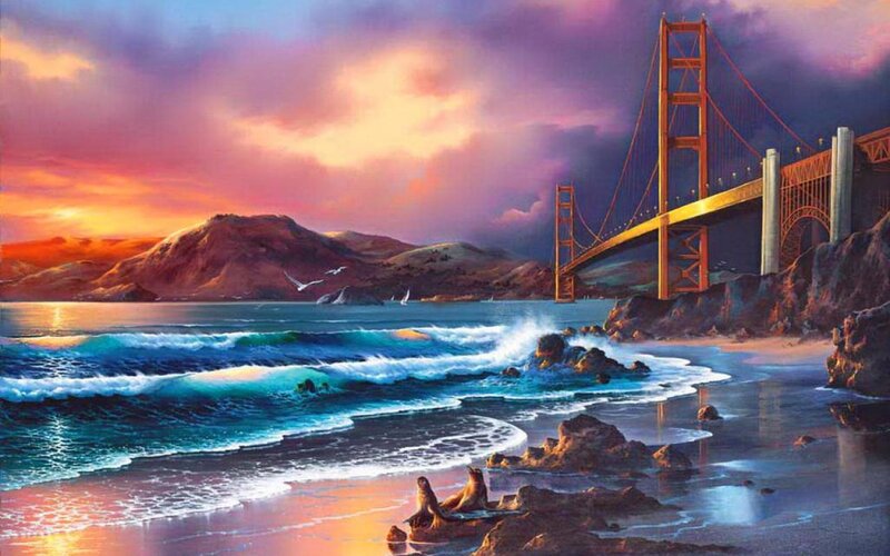 Sea Lions on Beach — Purple