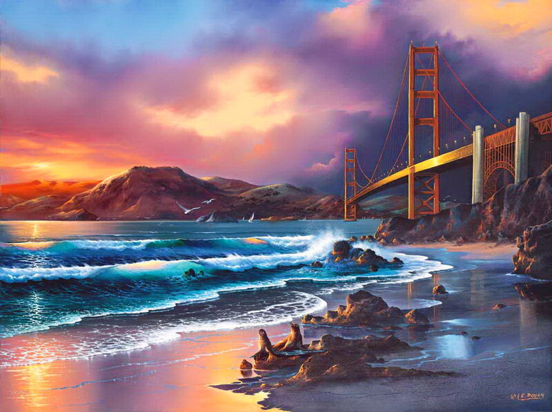 Sea Lions on Rocks — Purple