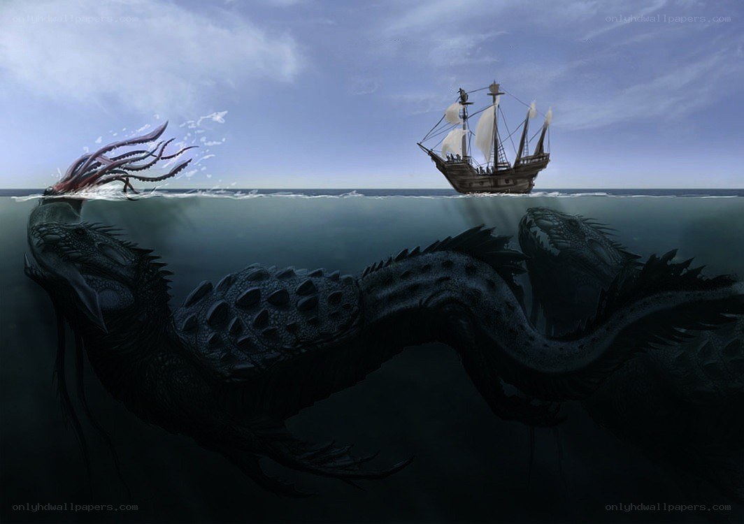 Sea monster attacks ship