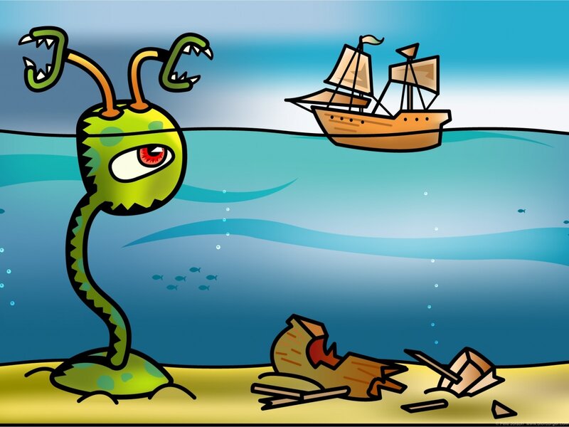 Sea monster attacks ship
