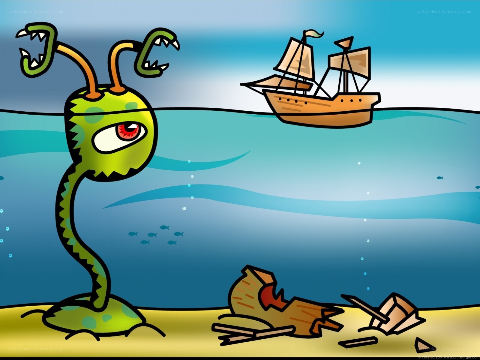 Sea monster attacks ship