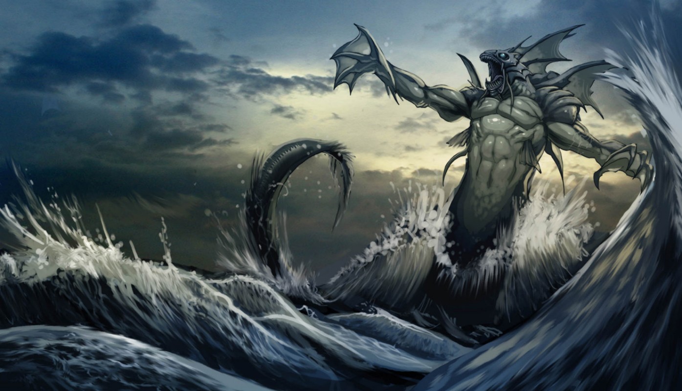 Sea monster emerges from waves