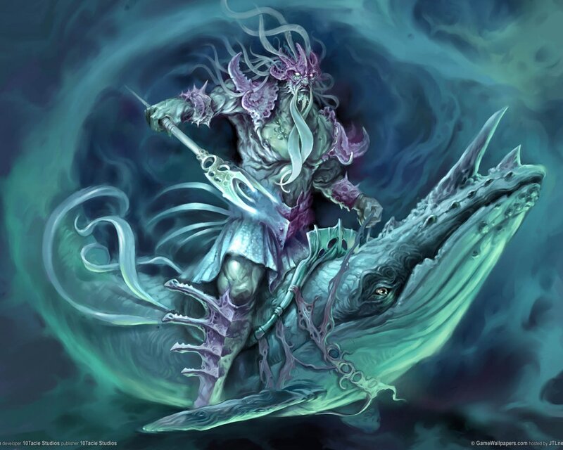 sea monster riding a whale
