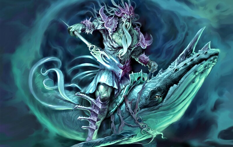 Sea Monster Riding Whale — Teal