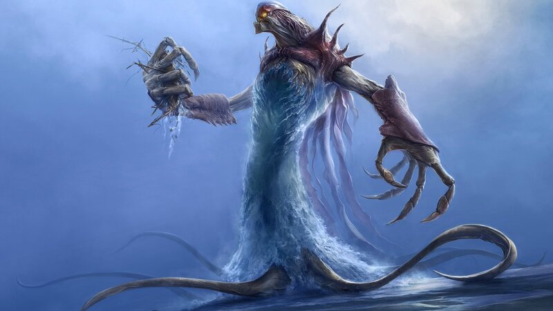 Sea Monster Rising from Water — Blue