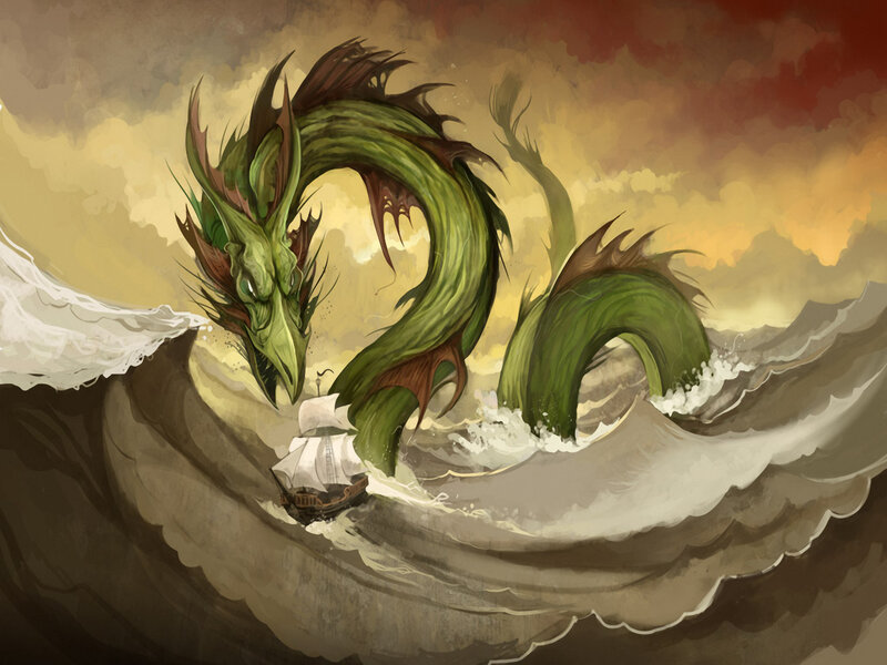 Sea serpent attacks ship