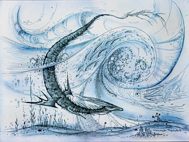 Sea Serpent in Ocean — Blue