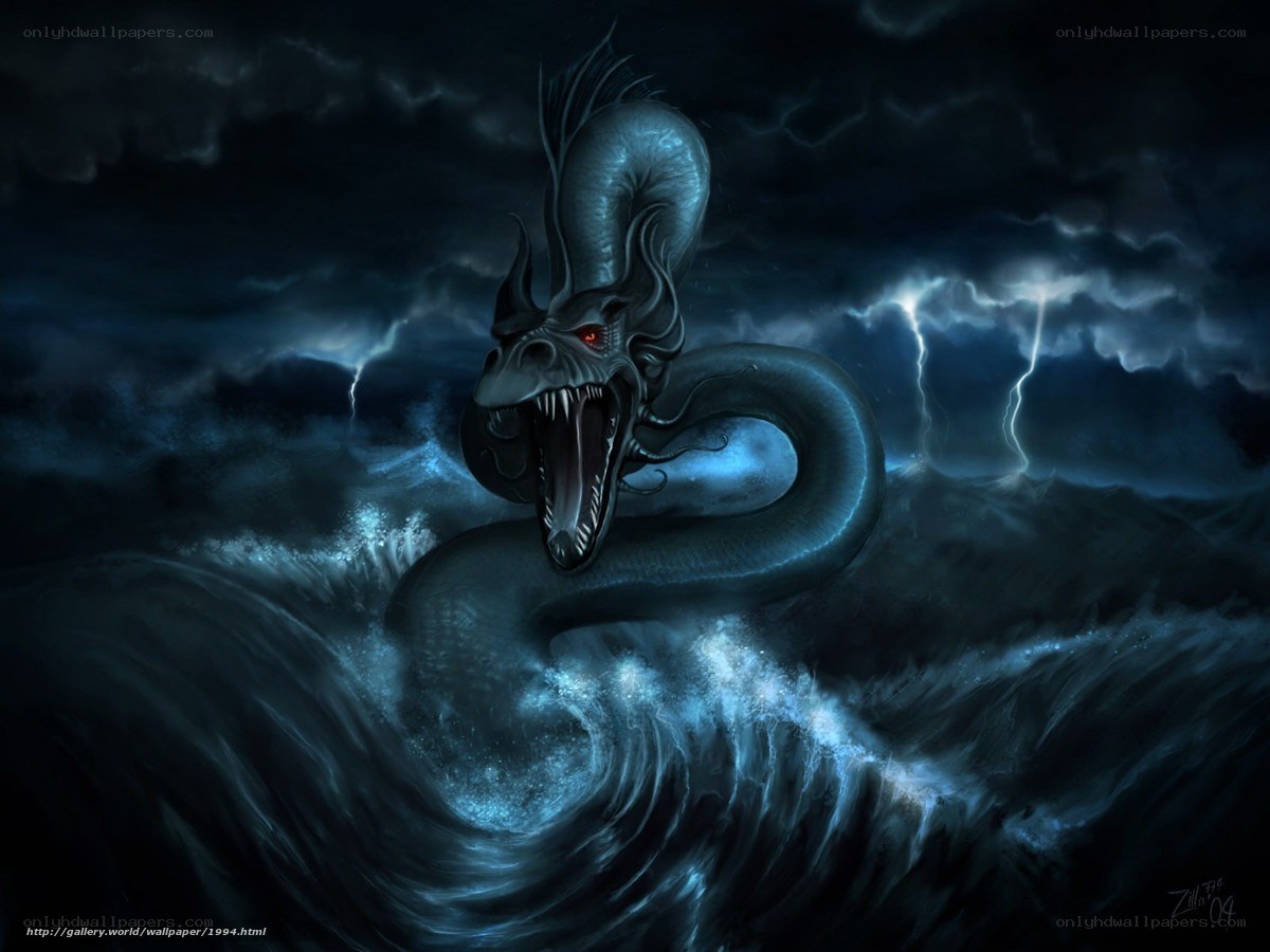 Sea serpent in stormy waves
